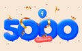 5000 followers thank you Facebook 3d blue balloons and colorful confetti. 3d numbers for social media 70000 followers,
